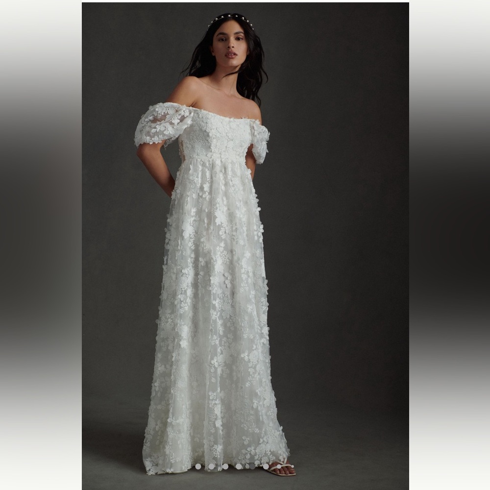 Willowby by Watters Lilia Puff-Sleeve Empire Wedding Gown.